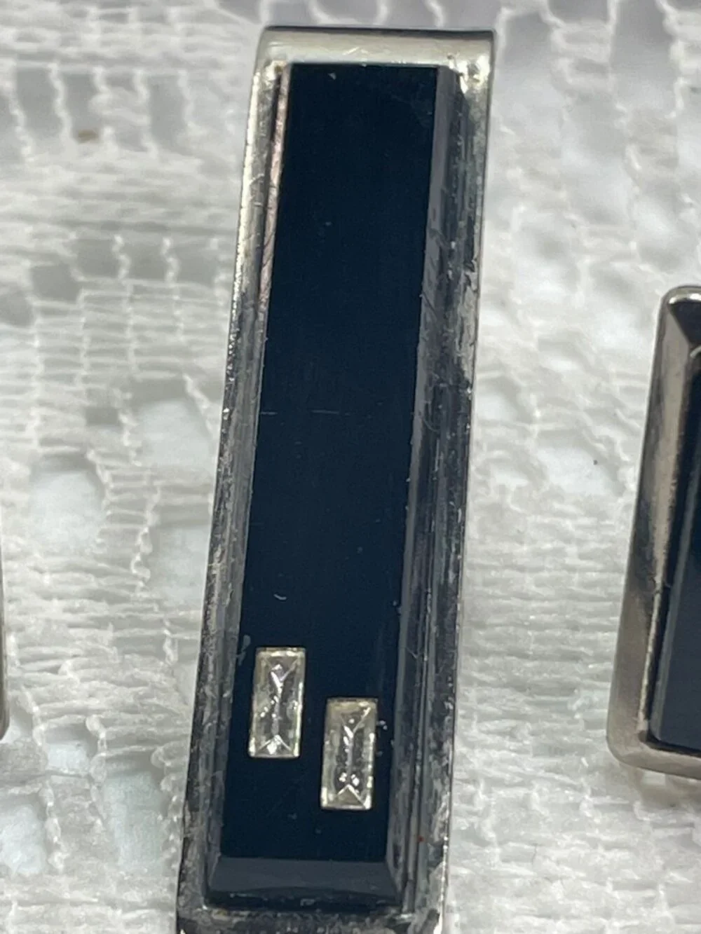 Set of 3 Men's Black Vintage cuff links and Tie clip set.